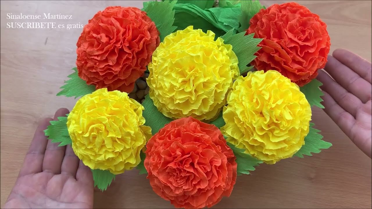 HERMOSA FLOR DE CEMPASUCHIL CON PAPEL CREPÉ FACIL.