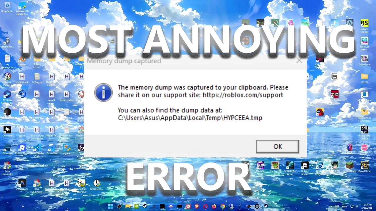 unexpected the memory dump was captured to your clipboard | roblox support error ram dump fix