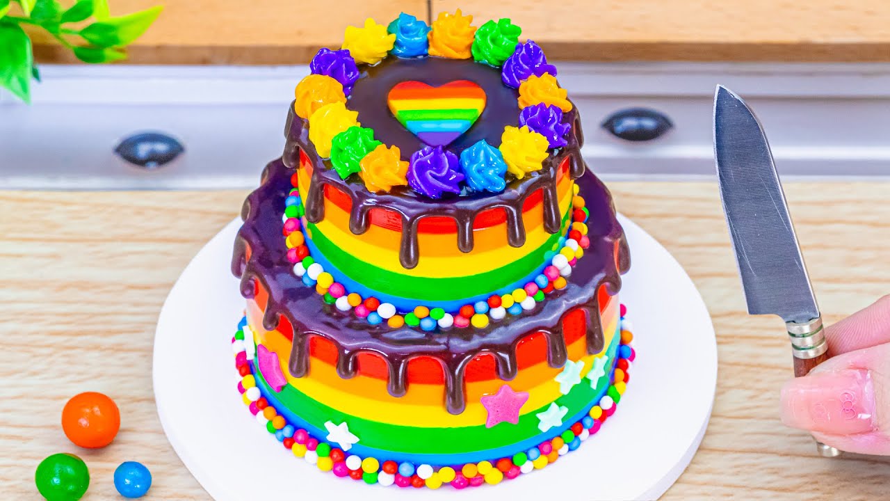 Mini Rainbow Cake Recipe With Chocolate 🌈 Satisfying Miniature Rainbow Cake Decorating and DIY