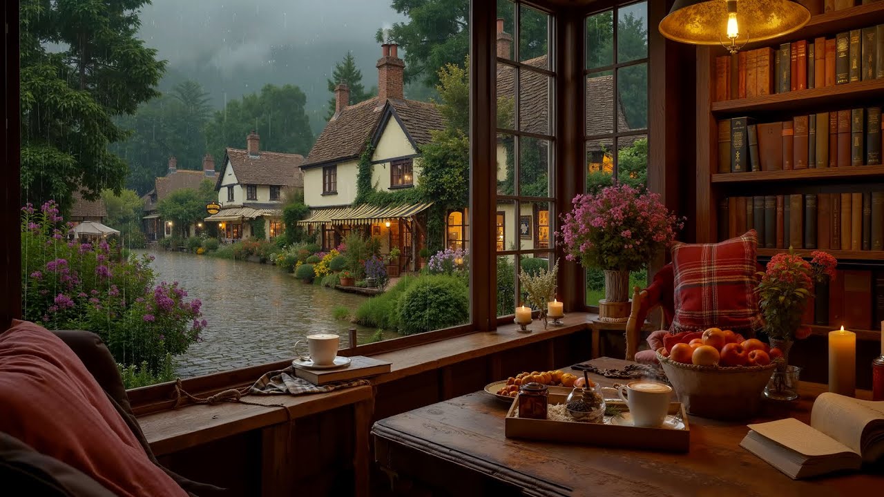 Warm Jazz Music with Rain & Crackling Fireplace 🌧️ Winter Jazz for Study, Sleep, Work