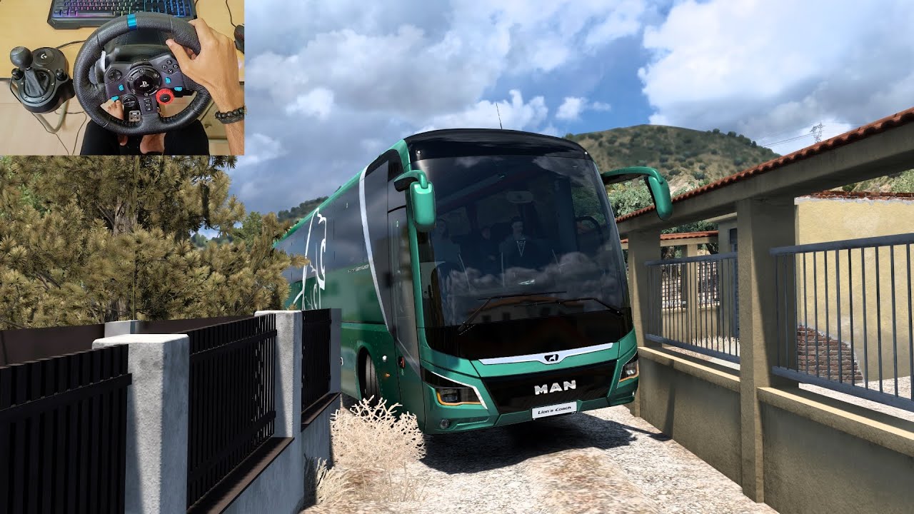 Realistic bus drive through uneven tight coastal roads of Aetolia | #ets2 | Steering Wheel gameplay