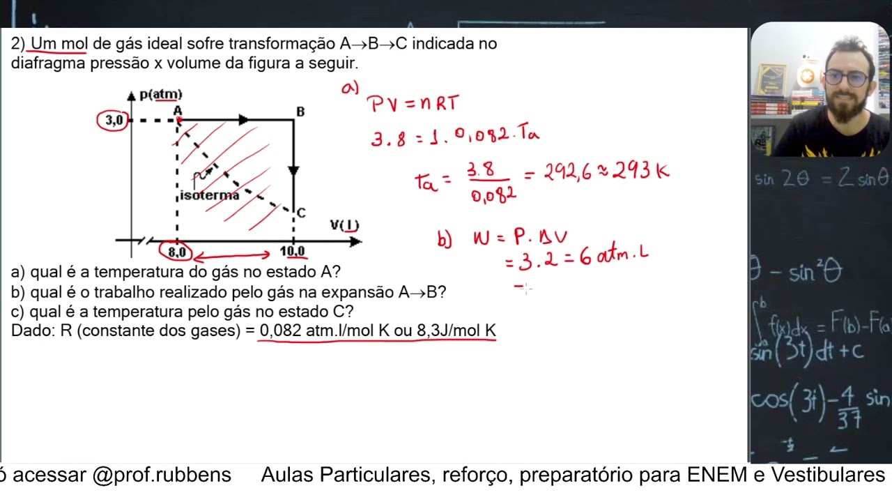 (Unicamp - SP) Um mol de gás ideal sofre transformação A→B→C indicada nodiafragma pressão x volume.