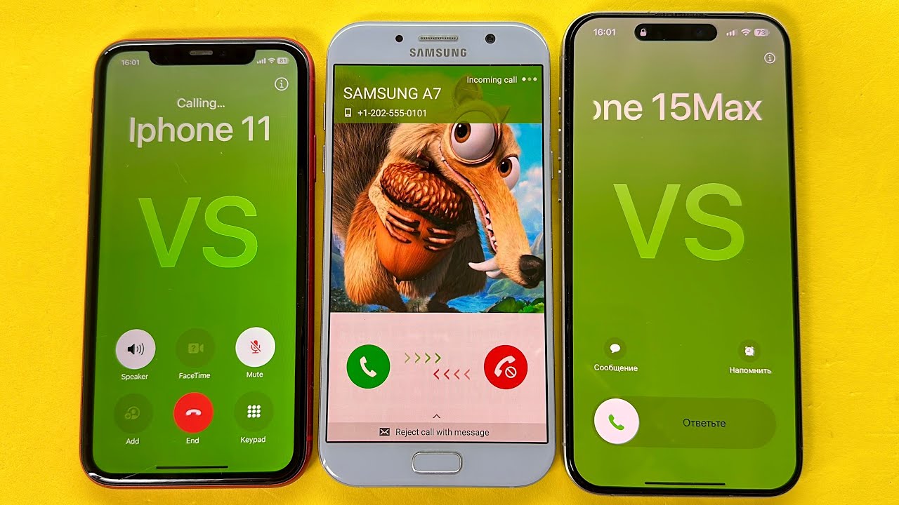 Three Phone Incoming Call IPhone 11 vs Samsung A7 vs IPhone 15 Pro Max 
