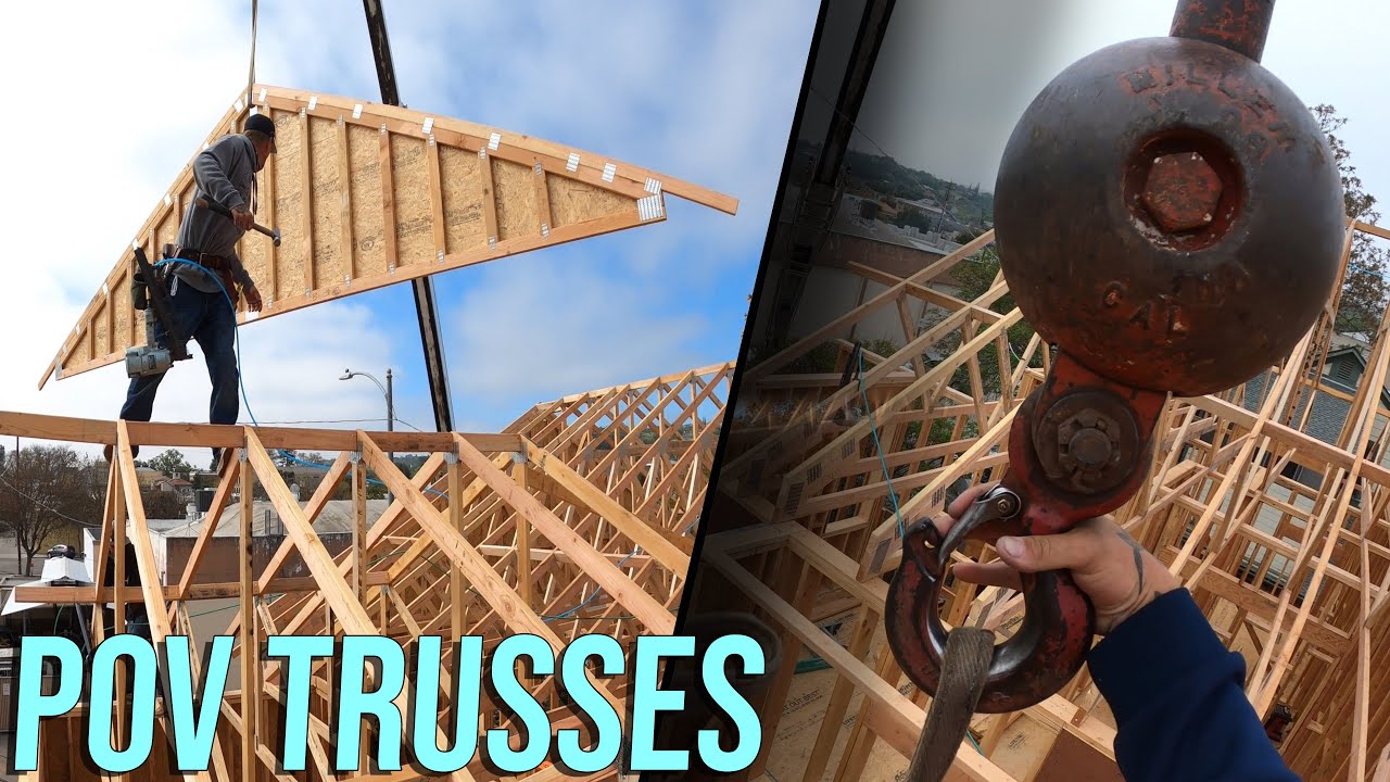 Installing 34' Roof Trusses; Rough Framing POV (Height Warning)