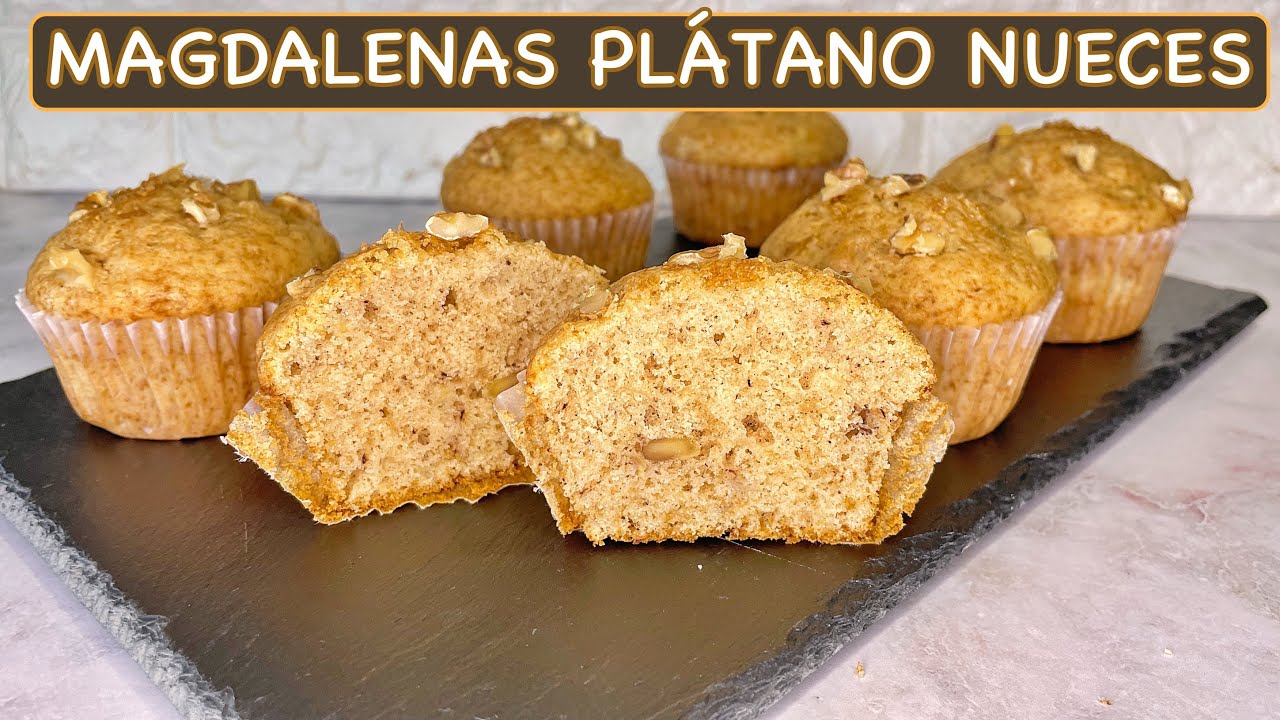 Usa tus plátanos (banana) maduros así 🍌 Magdalenas con nueces fáciles y deliciosas