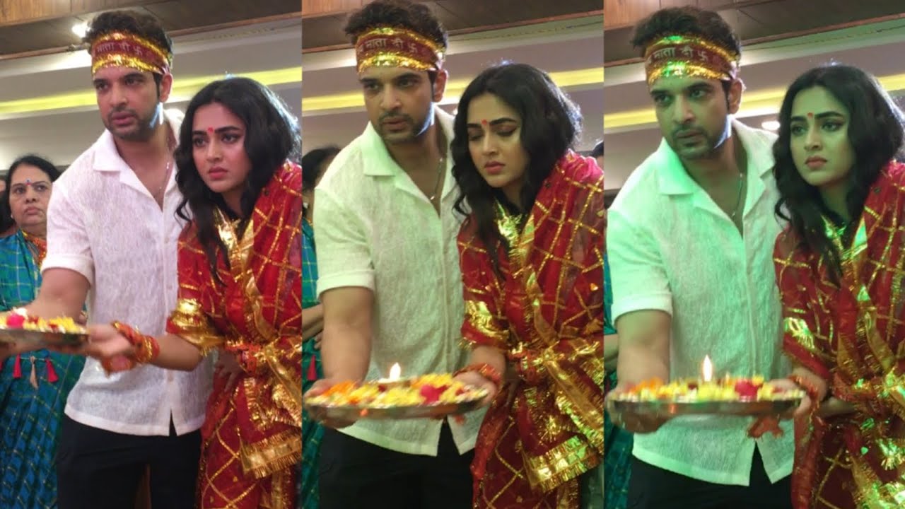 Tejasswi Prakash, Karan Kundra At Sudha Chandran's Mata Ki Chowki 😍💕📸