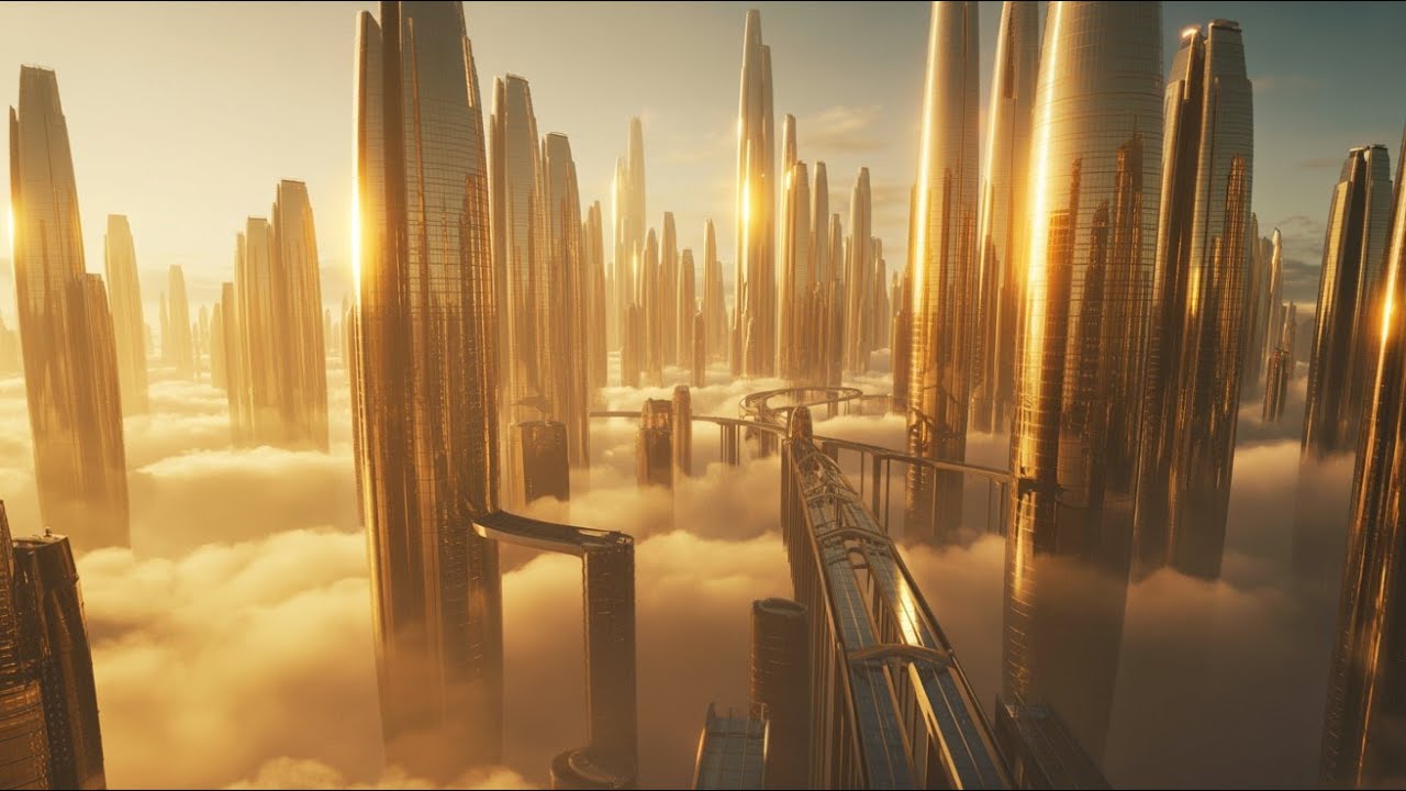 Golden Future City Ambience 🌆 | Futuristic Sci-Fi City | Relaxing Cinematic Atmosphere