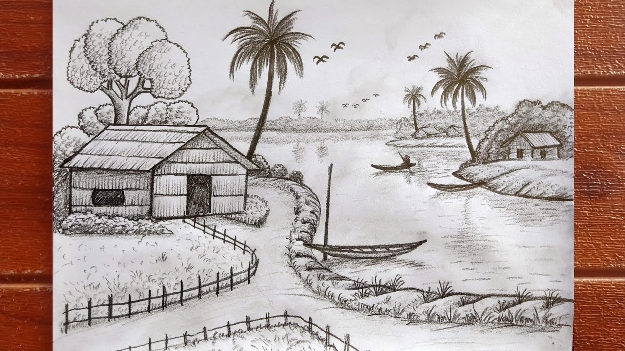 Scenery drawing ll সহজে দৃশ্য আঁকা