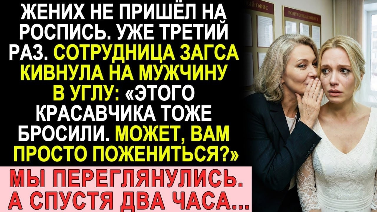 Третий раз жених не явился. Женщина в ЗАГСе шепнула: «Вон того тоже бросили. Поженитесь!»