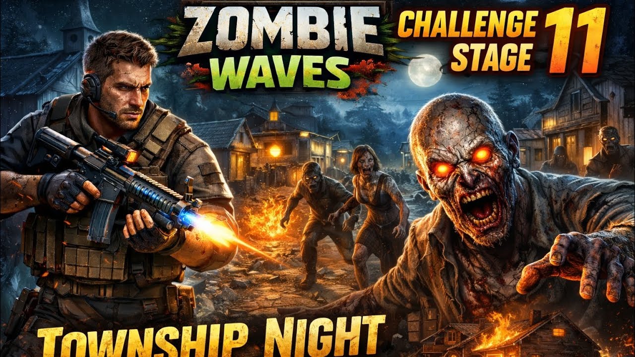 Zombie Waves Gameplay - Challenge Stage 11 (Township Night)