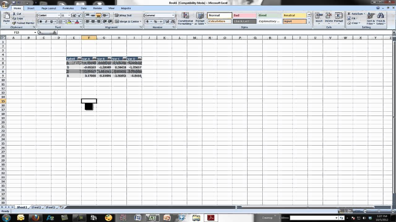 10-Minute Rounds:  Using Excel for Statistics:  Creating a Sortable Table