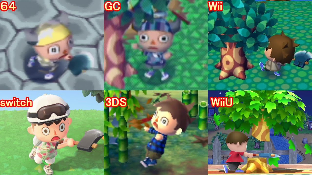 [どうぶつの森]歴代木の伐採 斧破損 斧空振り 効果音 モーション集[64 GC DS Wii WiiU switch]