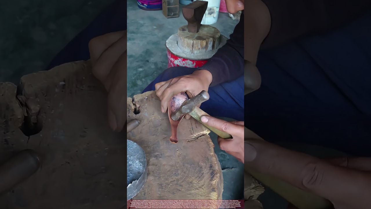 Craftsman Planishing a Copper Tea Scoop by Hand