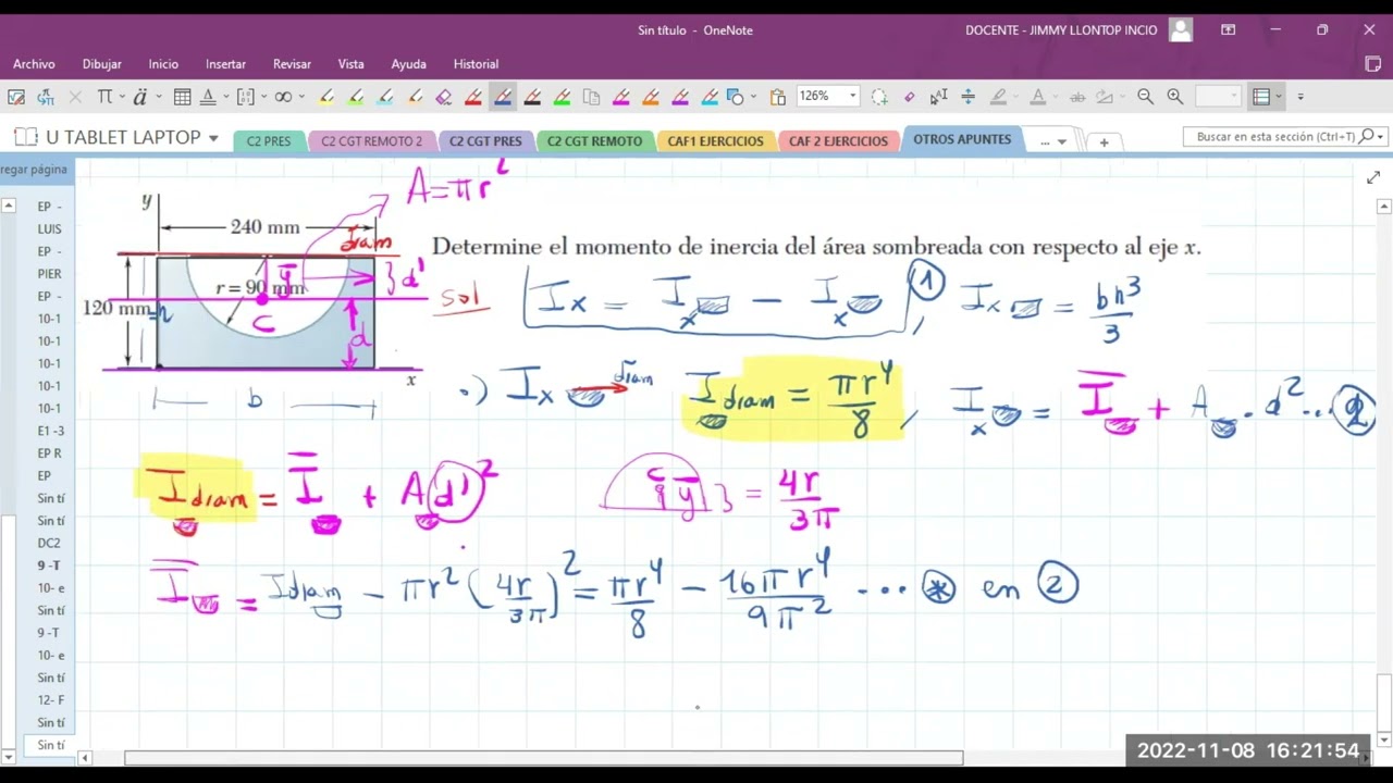Problema momento de inercia con agujero-Teorema de Steiner