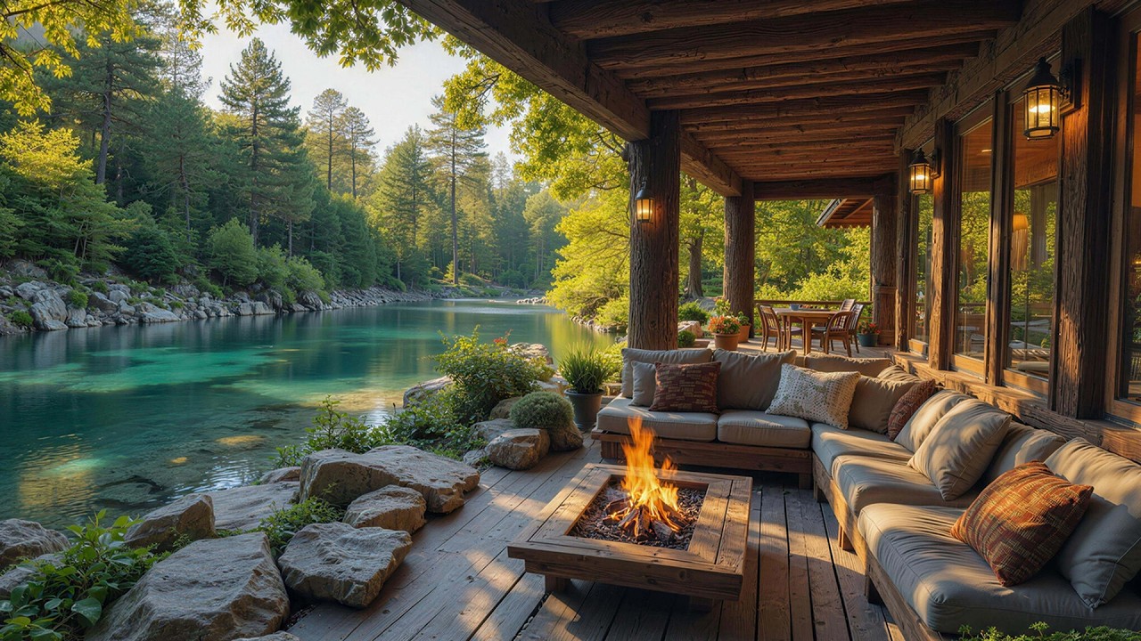 Soft Spring Morning 🌸 Riverside Cabin, Relaxing Campfire & Calm Piano Music for Stress Relief