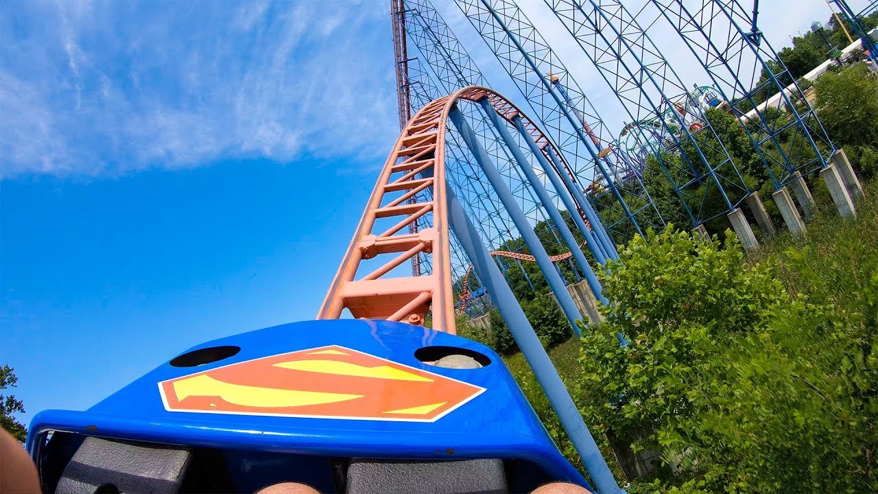 Riding the Superman Roller Coaster at Six Flags America! Multi-Angle Onride POV! 4K 60FPS