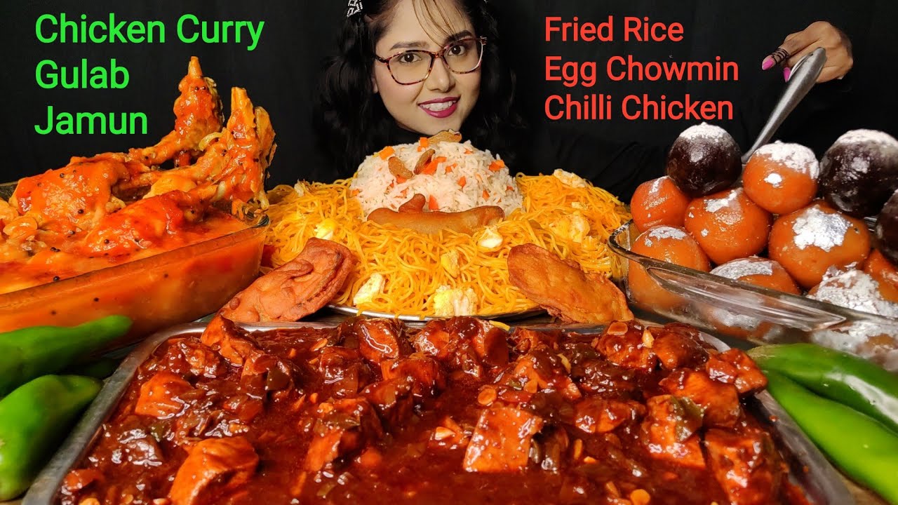 Eating Chilli Chicken, Gulab Jamun, Maggie, Fried Rice | Big Bites | Mukbang | Asmr Eating