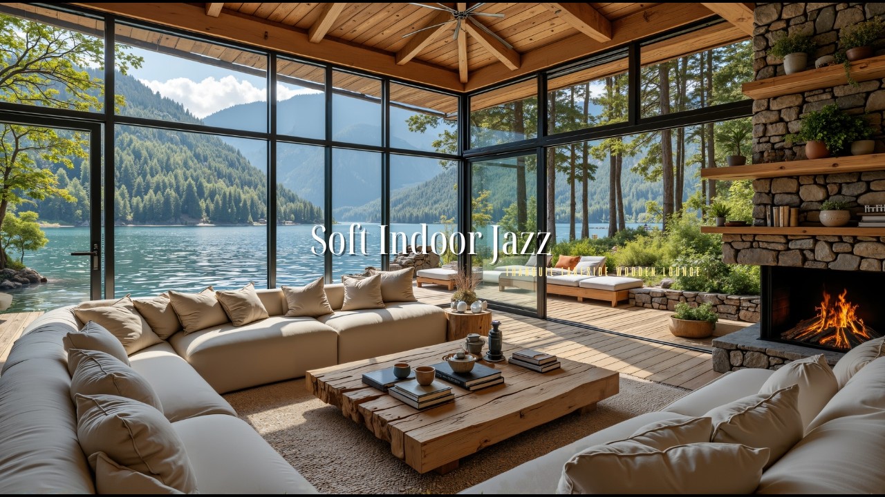 Soft Indoor Jazz For Deep Relaxation | Chill Jazz in Tranquil Lakeside Wooden Lounge To Unwind