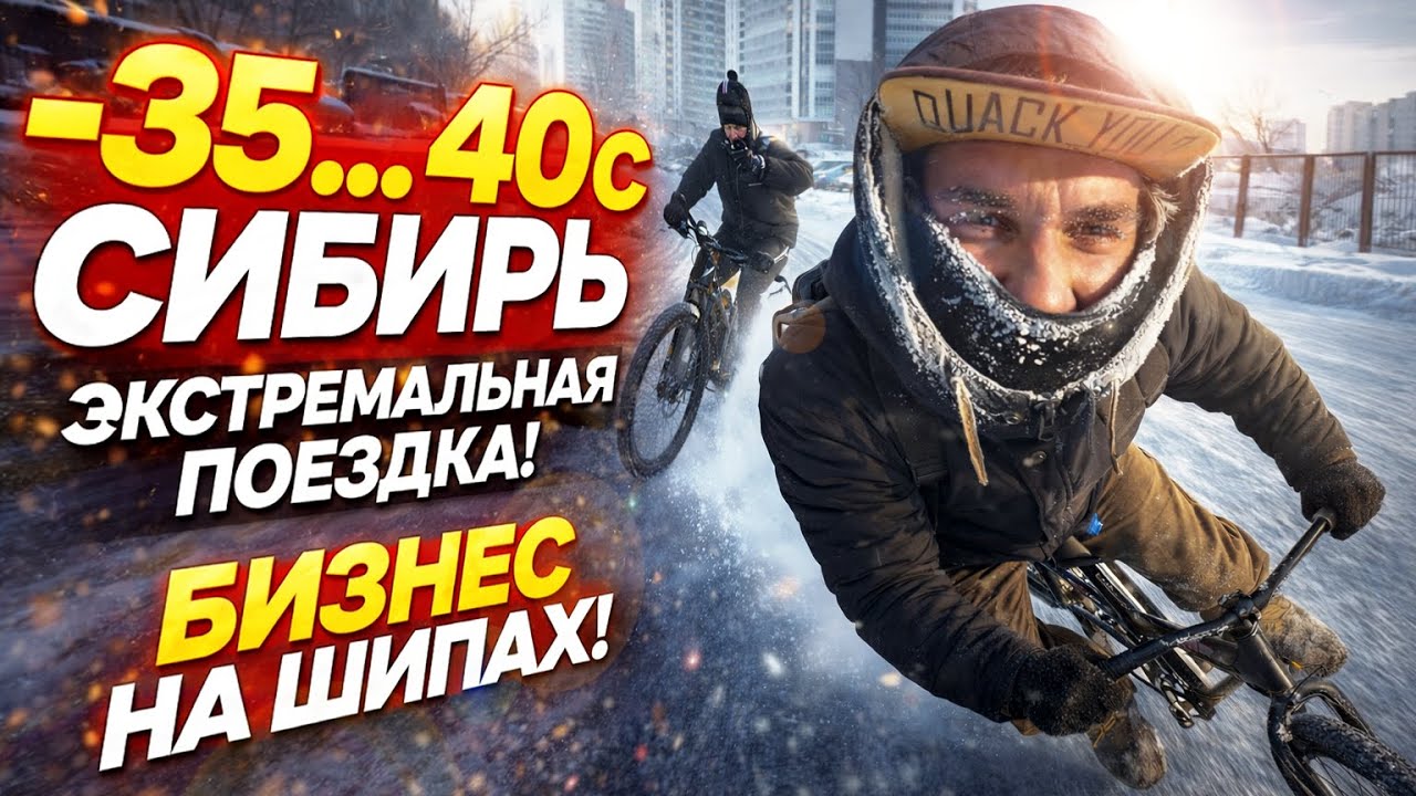 Экстремальная прогулка на велосипеде зимой в -35°C по городу!