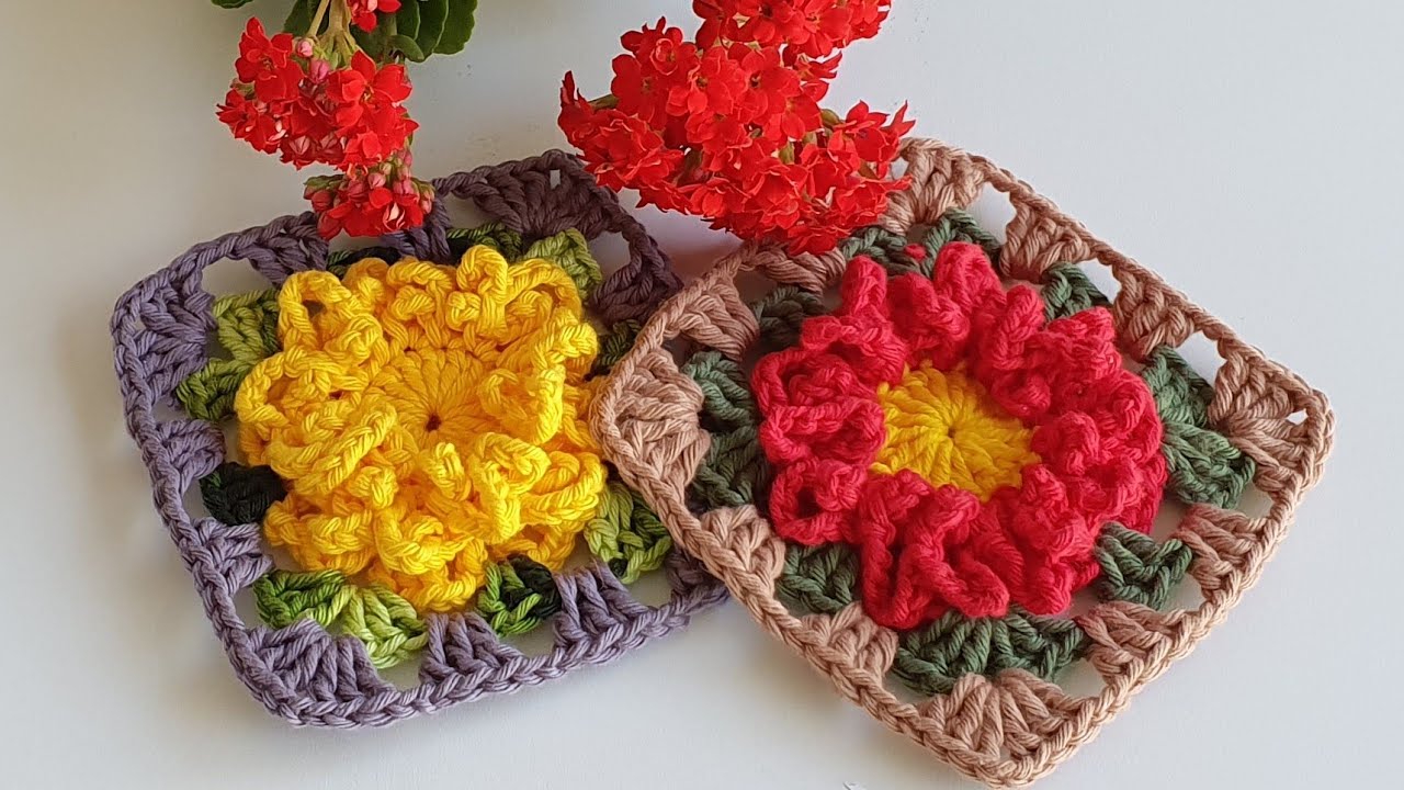QUADRADINHO DE CROCHÊ FLOR DELICADA