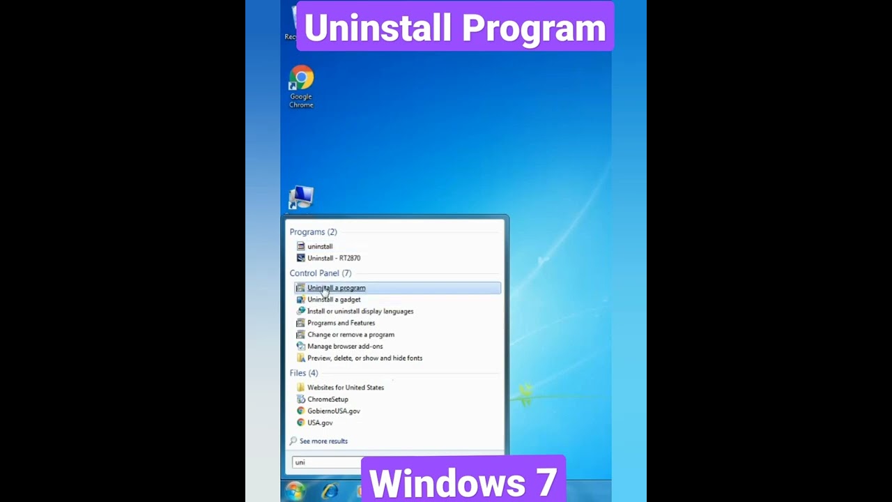 Uninstall Program in Windows 7 #short #shorts #Short #Shorts #shortvideo #shortsvideo