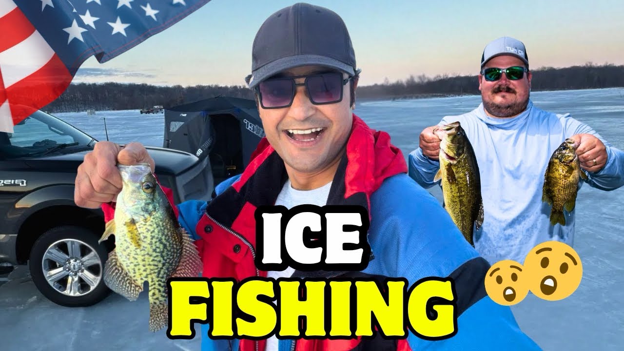 First Time Ice Fishing in America🇺🇸 |Tutorial for Beginners #americawithstephen #icefishing #fishing