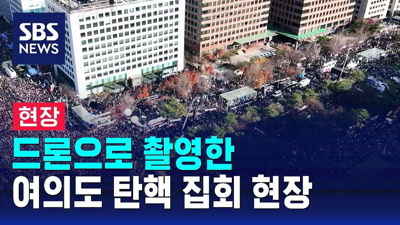 [이 시각 여의도] 드론으로 촬영한 여의도 탄핵 집회 현장 / SBS