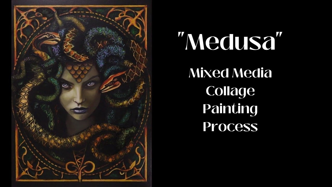 Medusa Mixed Media Collage Painting. Art Nouveau Inspired