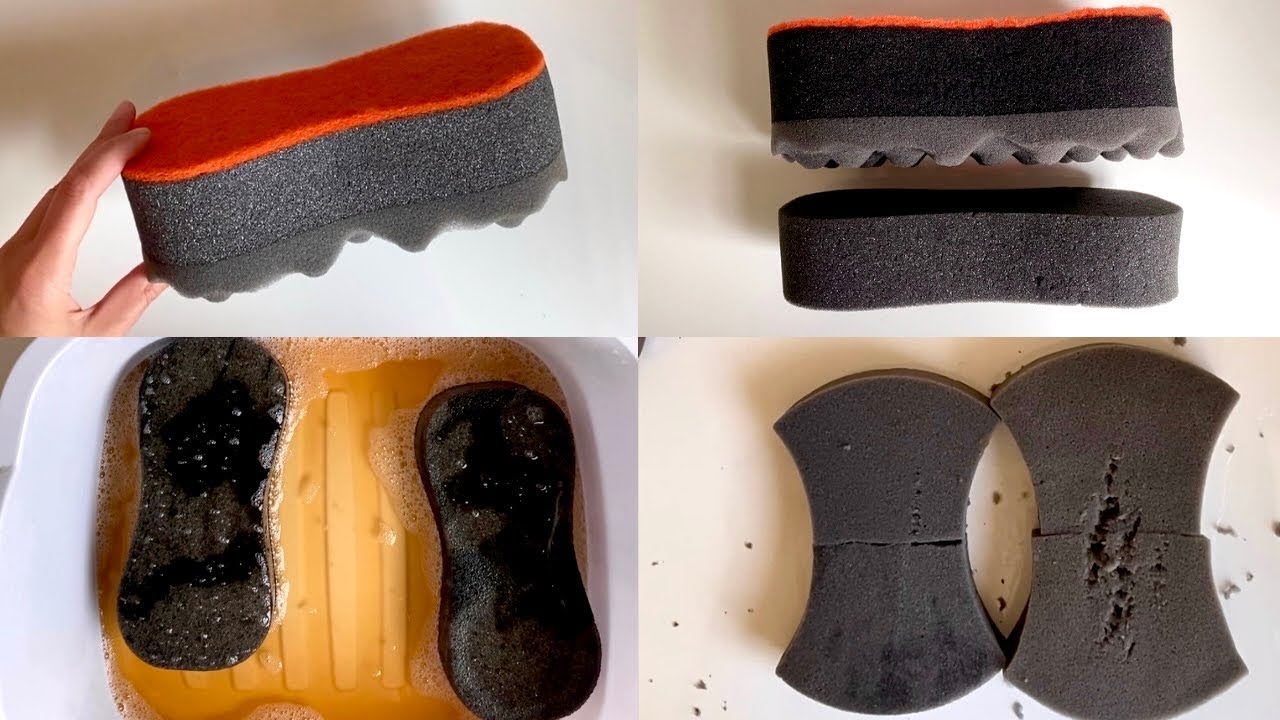ASMR bulk car sponge ripping edit- crispy black foam rip compilation- 8 sponges different ways