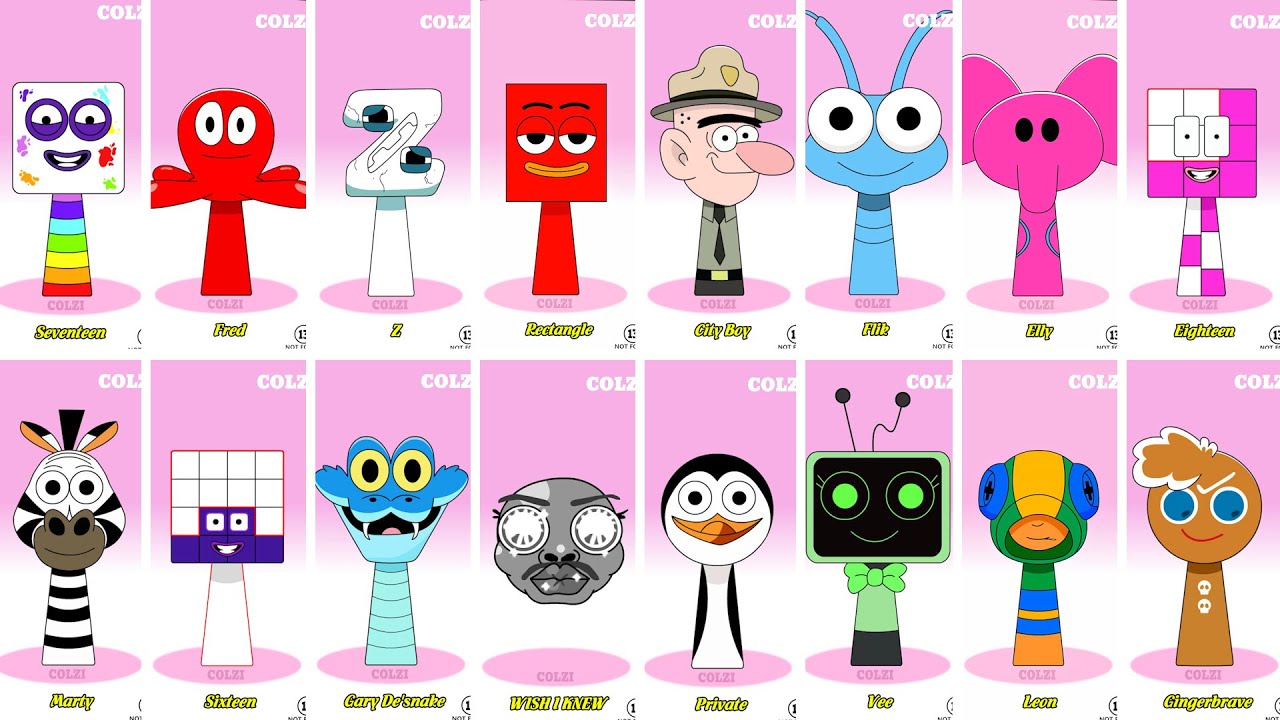 Incredibox Sprunki OC Phase 1 to Phase 2 Seventeen, Fred, Z Alphabet Lore, Rectangle, City Boy, Flik