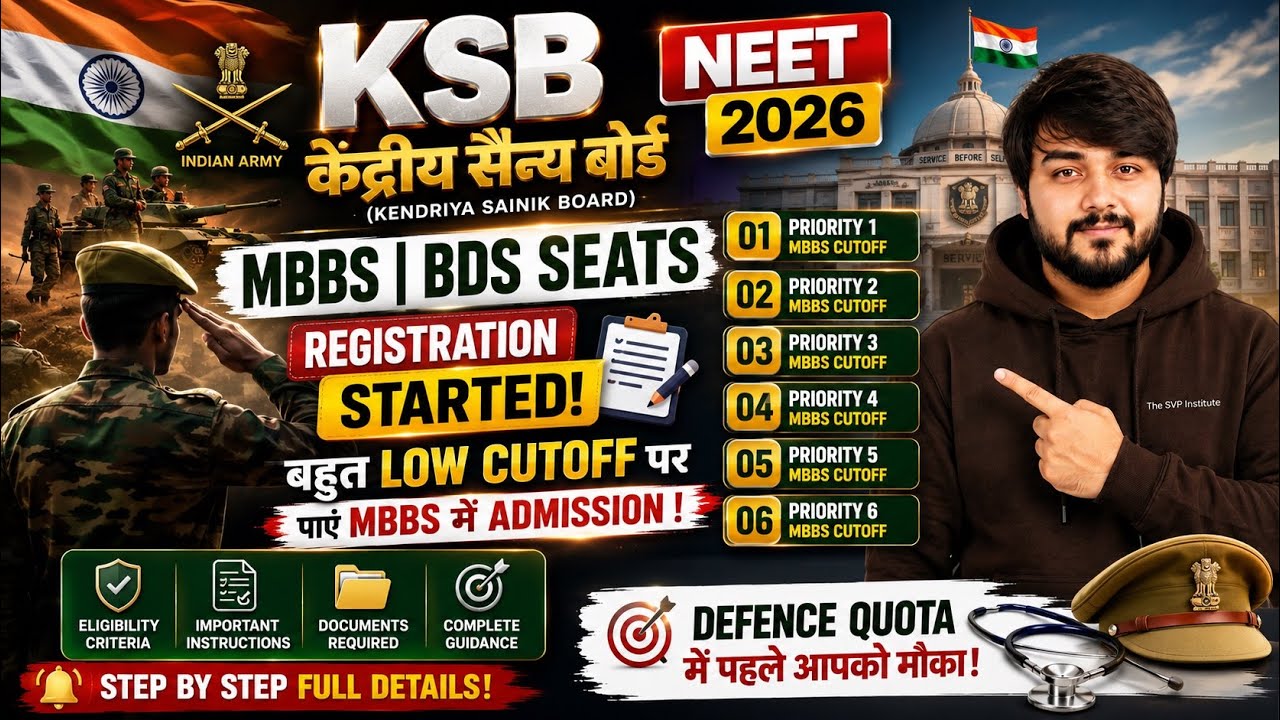 KSB Registration 2026 Started Defence Quota MBBS/BDS Priority 1-6 MBBS Cutoff Kendriya Sainik Board