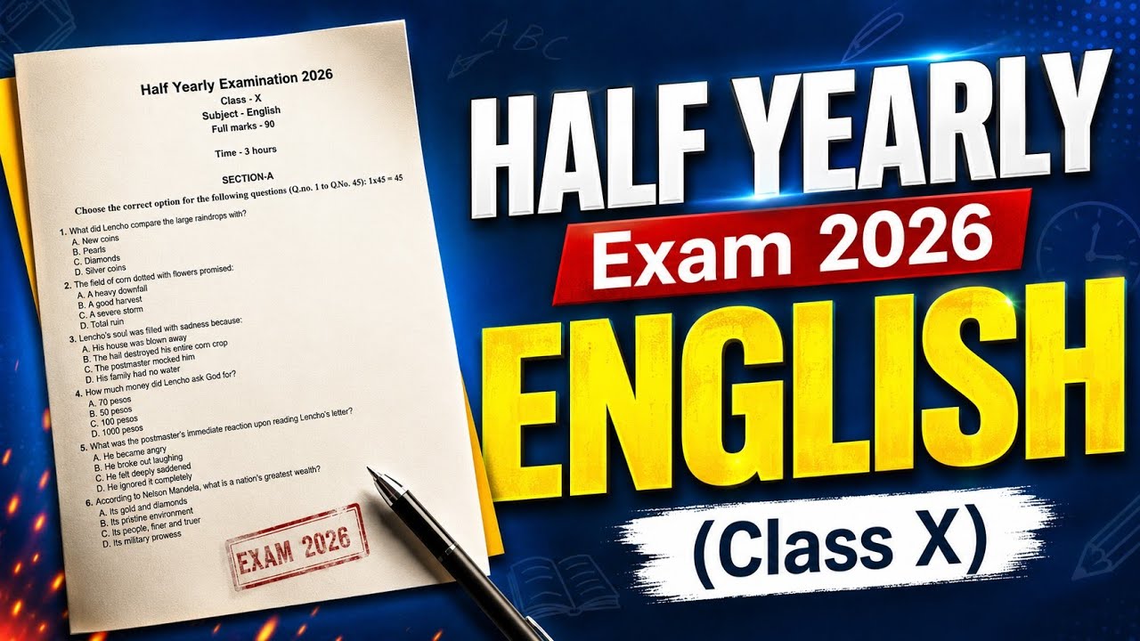 Half Yearly Exam 2026- English Question paper | Class 10 | HSLC 2027