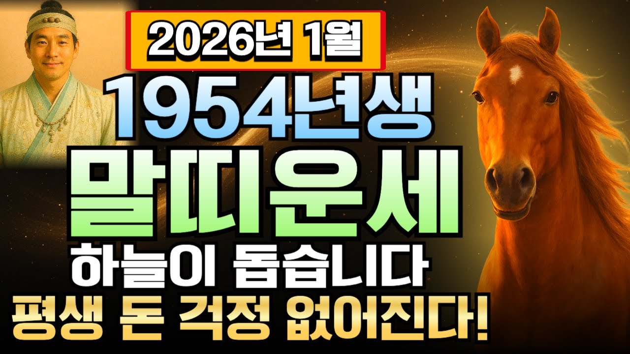 말띠 갑오년생 72세 2026년 1월 1954년생 운세 하늘의 선물! 재물 폭발하고 천금 쌓이는 신년, 말띠 억대 재산 향한 돈벼락 타이밍 여기 다 있습니다.
