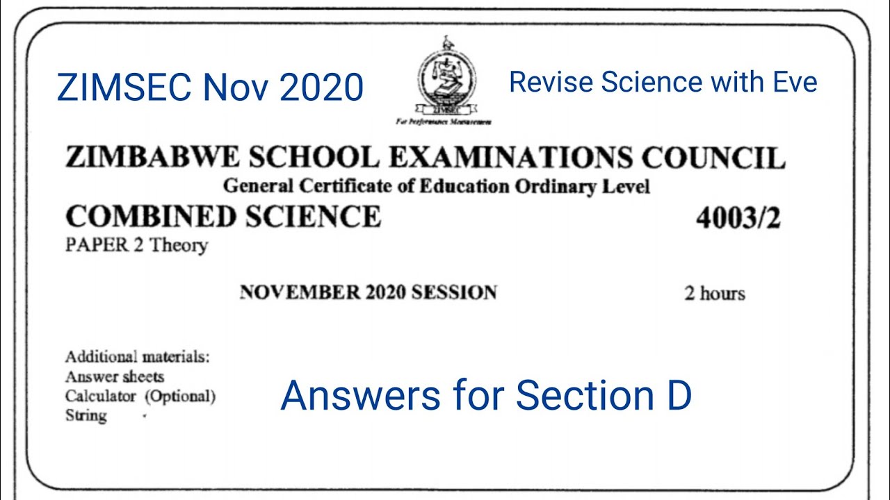 Zimsec November 2020, Combined Science Paper 2, Solutions for Section D / Physics section