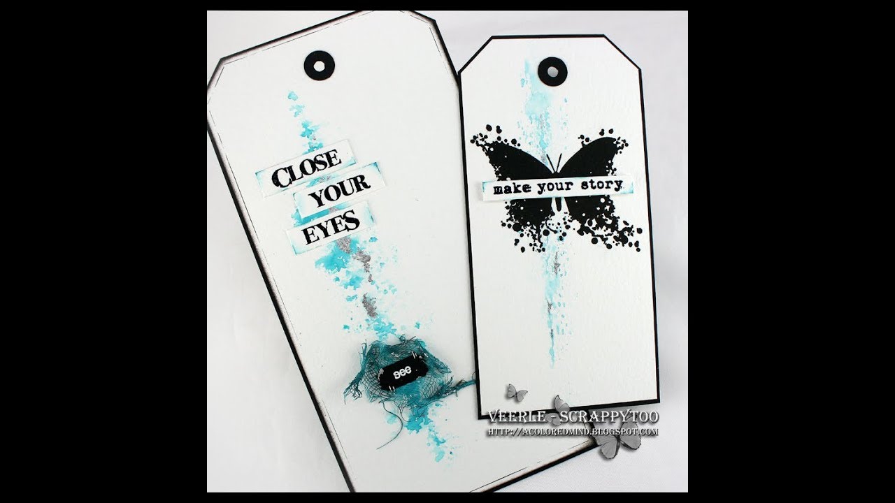 Close your eyes | Watercolor tags with Visible Image stamps