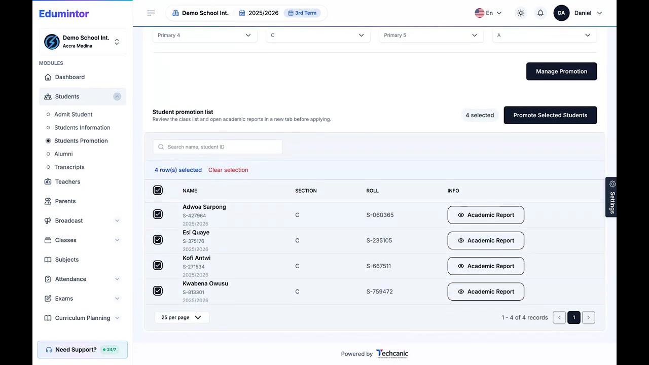 How to Promote Students to the Next Class in Edumintor