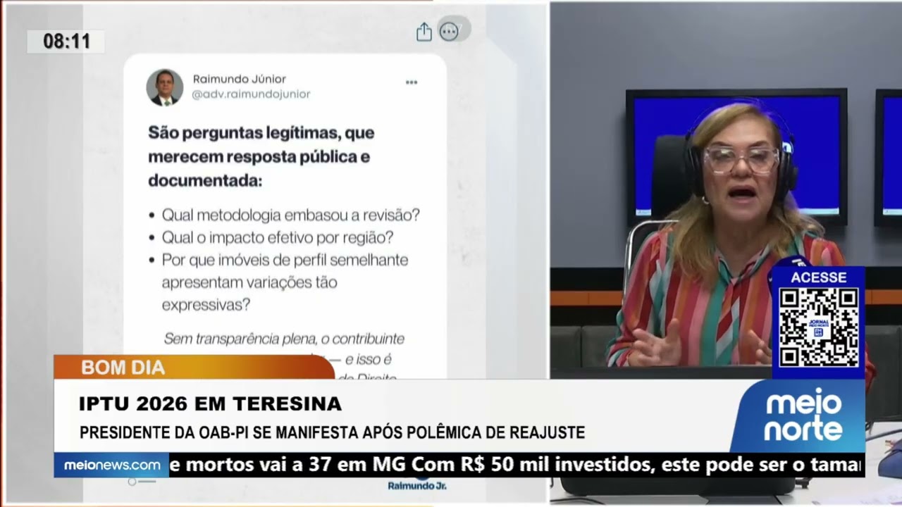 IPTU 2026 em Teresina: presidente da OAB-PI se manifesta após polêmica de reajuste | Bom Dia
