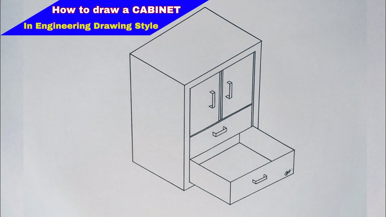 How to draw a Cabinet in Engineering Drawing Style // Cabinet Drawing