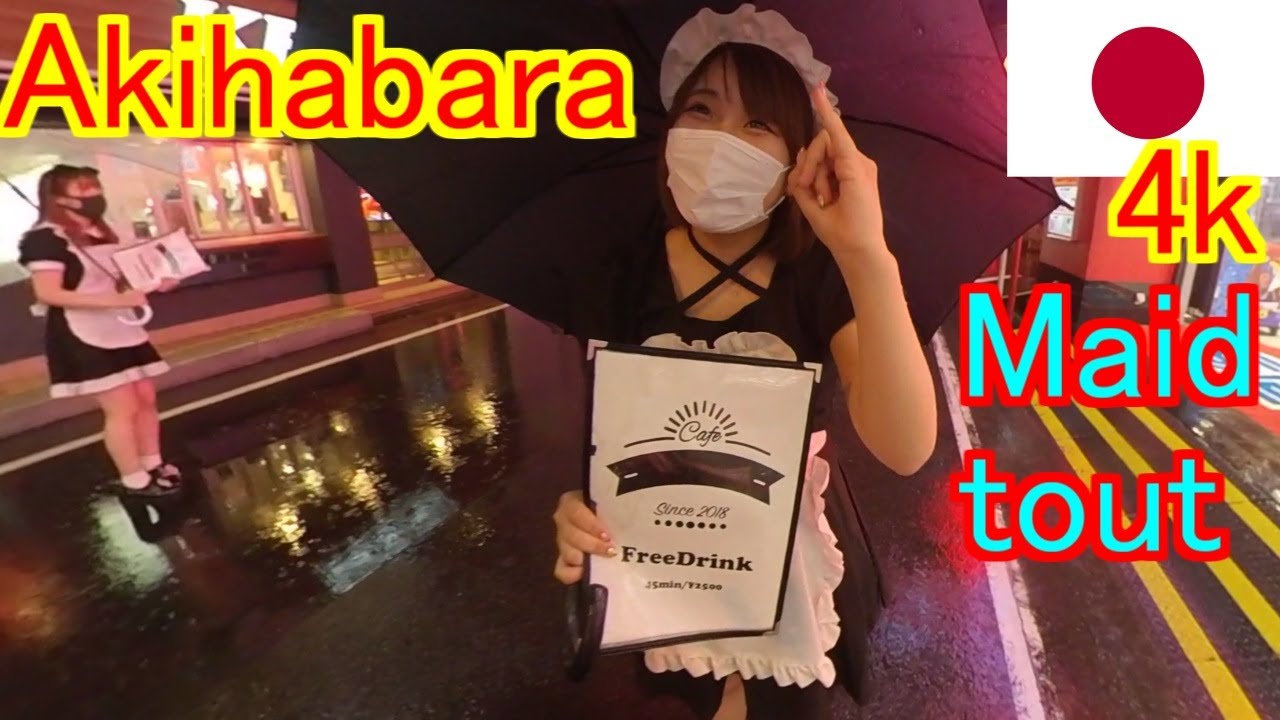 Akihabara Tokyo, Persistent kawaii maid tout girl invited me in the heavy rain(〃ω〃)Vlog japan