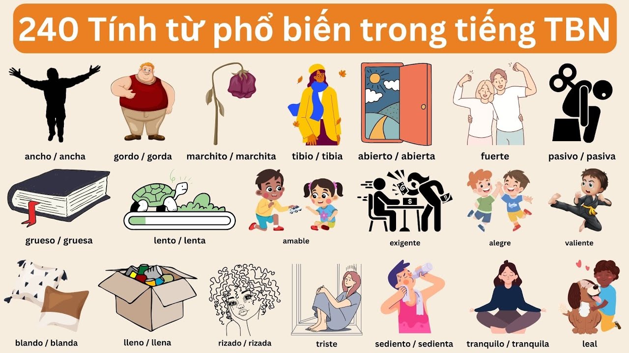 240 Tính từ phổ biến trong tiếng Tây Ban Nha | Tiếng Tây Ban Nha cho người mới bắt đầu