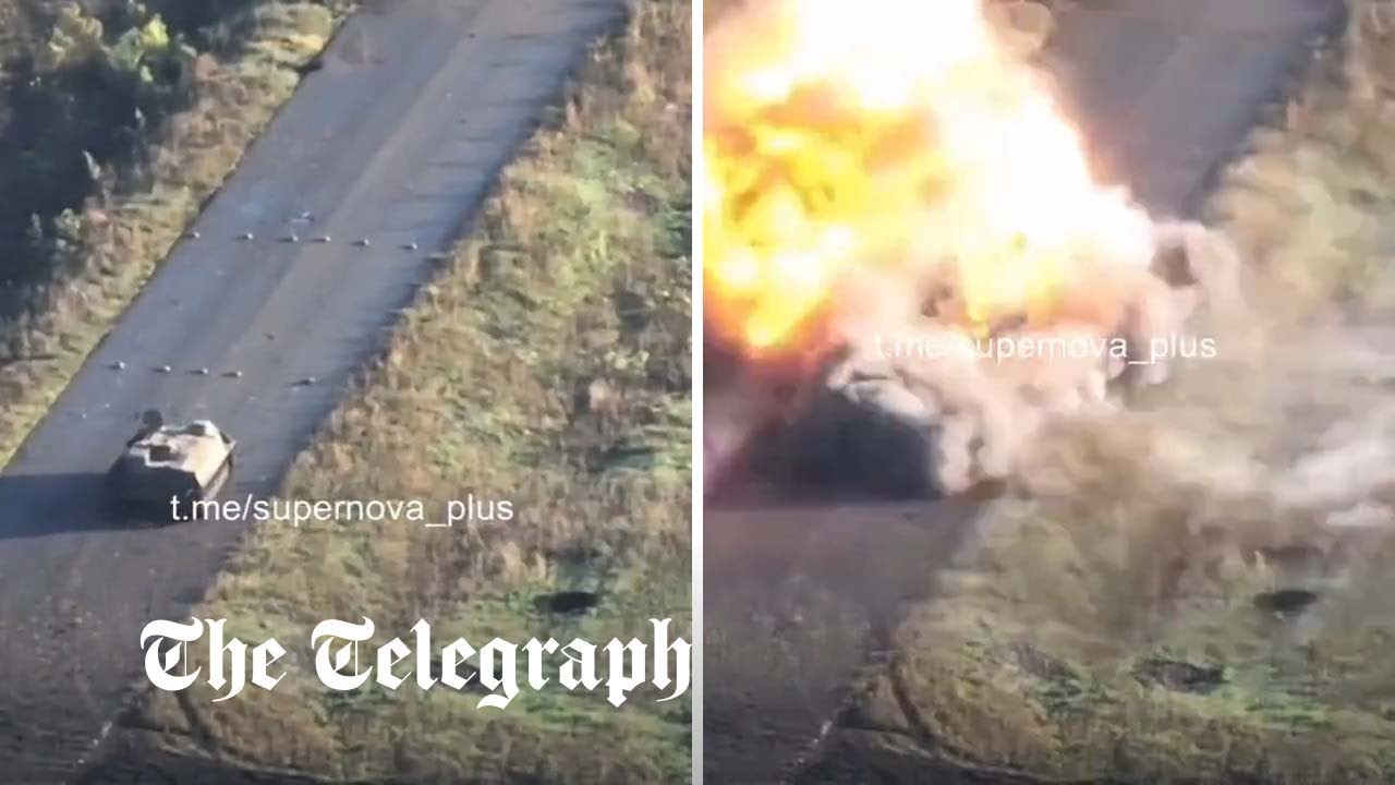 Russian soldier cluelessly ploughs armoured vehicle into clearly visible landmines