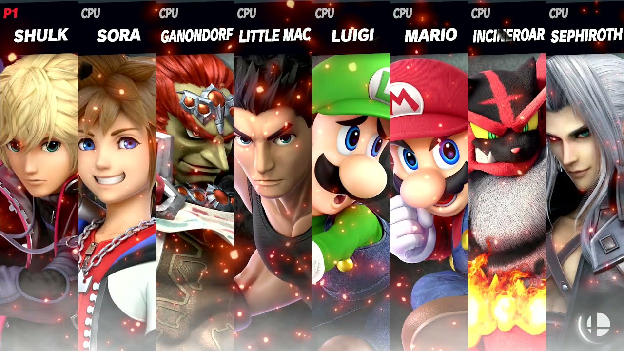Shulk vs Sora vs Ganondorf vs Little Mac vs Luigi vs Mario vs Incineroar vs Sephiroth