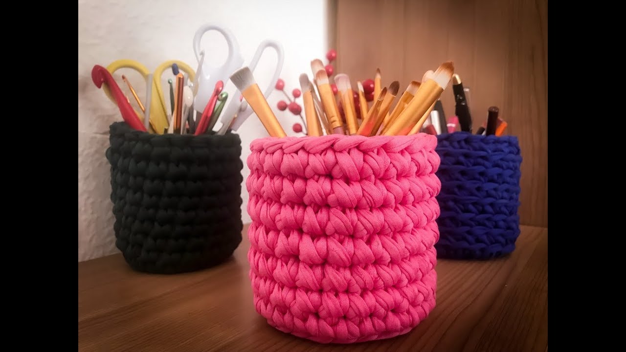 Como tejer  un cesto con trapillo (Crochet)