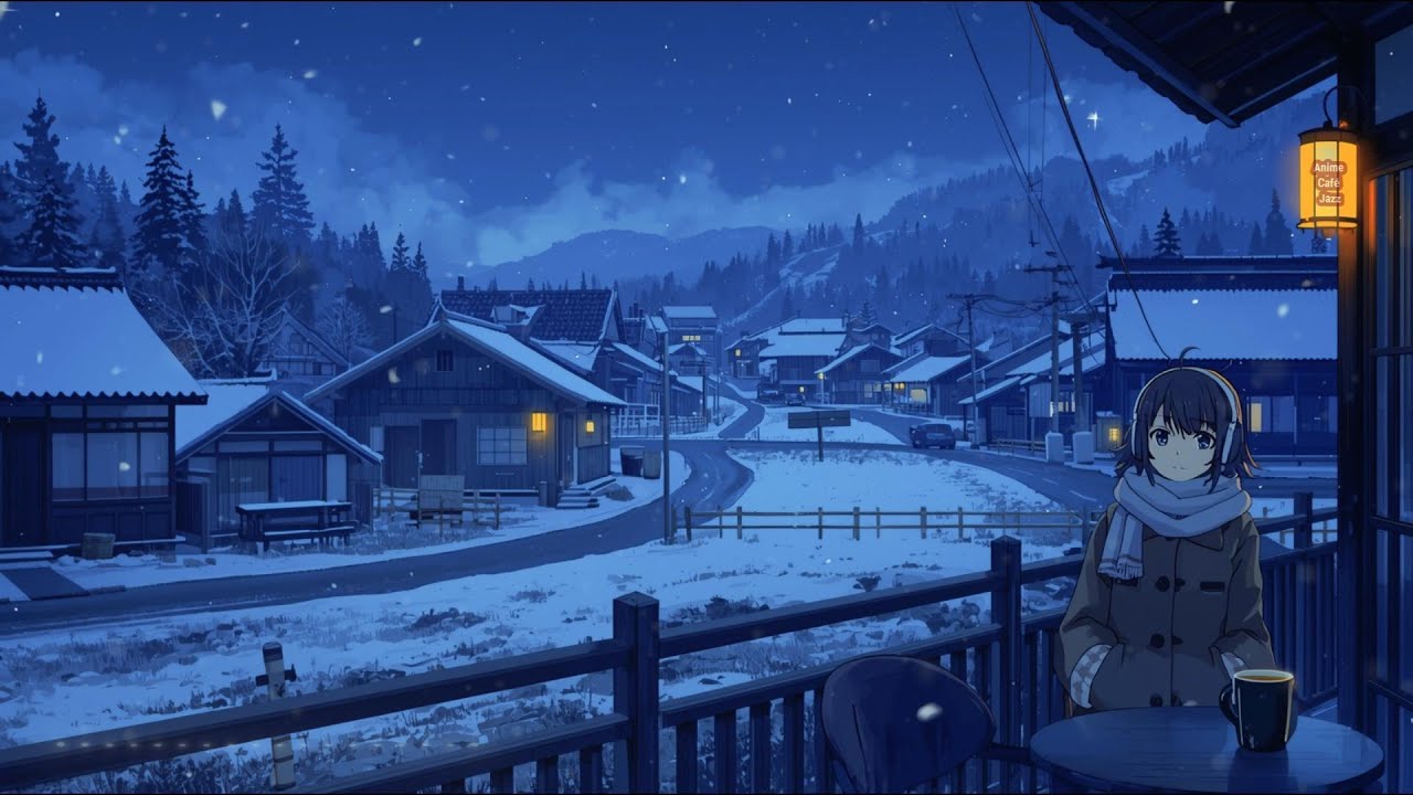 Calm Winter Jazz Music ☕ Snowfall & Cozy Café Atmosphere