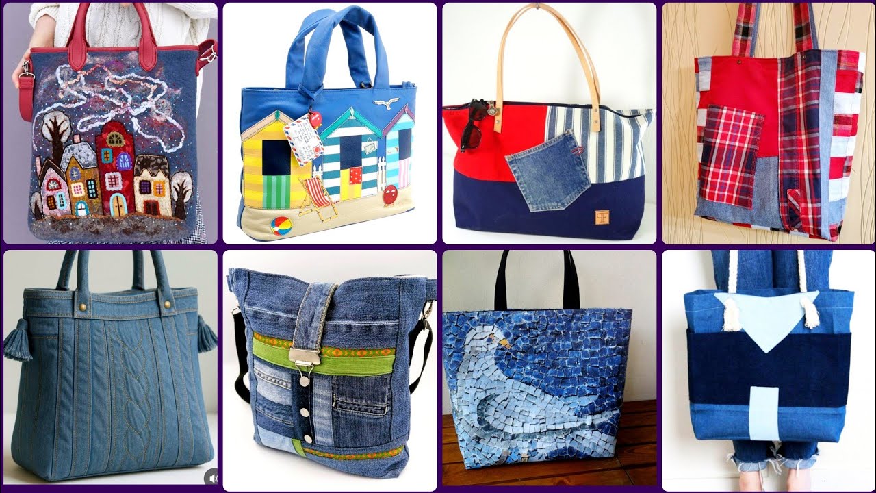 MOST BEAUTIFUL DENIM 70 +DESIGNS OLD PANTS RECYCLED TOTE BAG