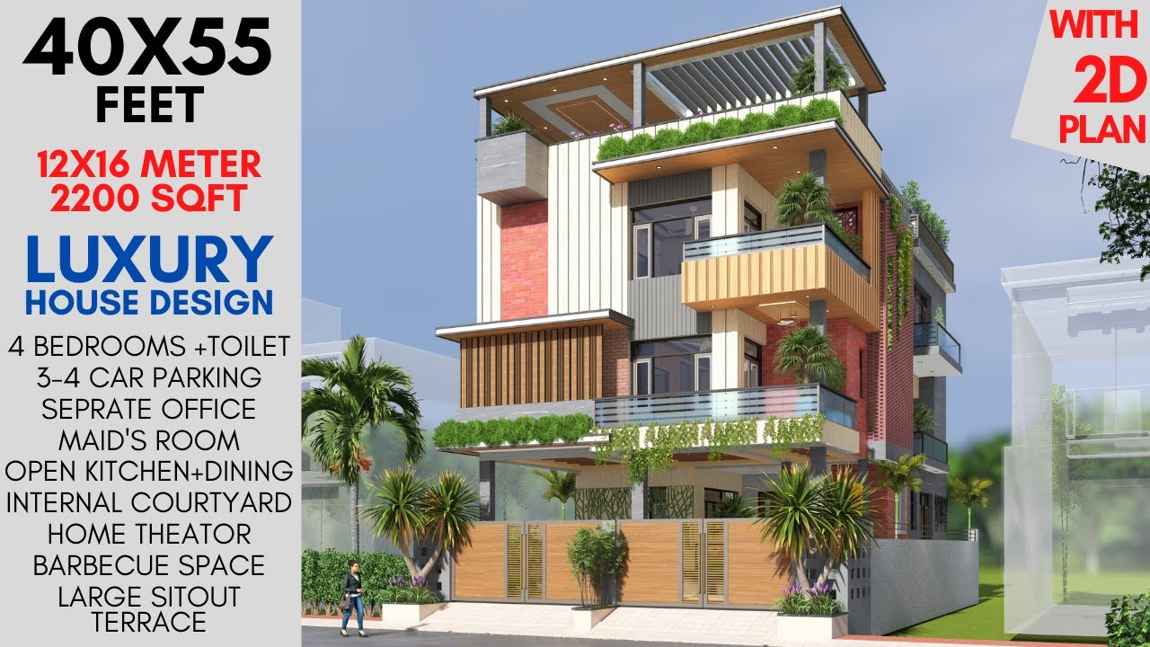 Luxury Villa | 40x55 Feet House Design 🏡 Moden Contemporary Living with Courtyrad | ID-232