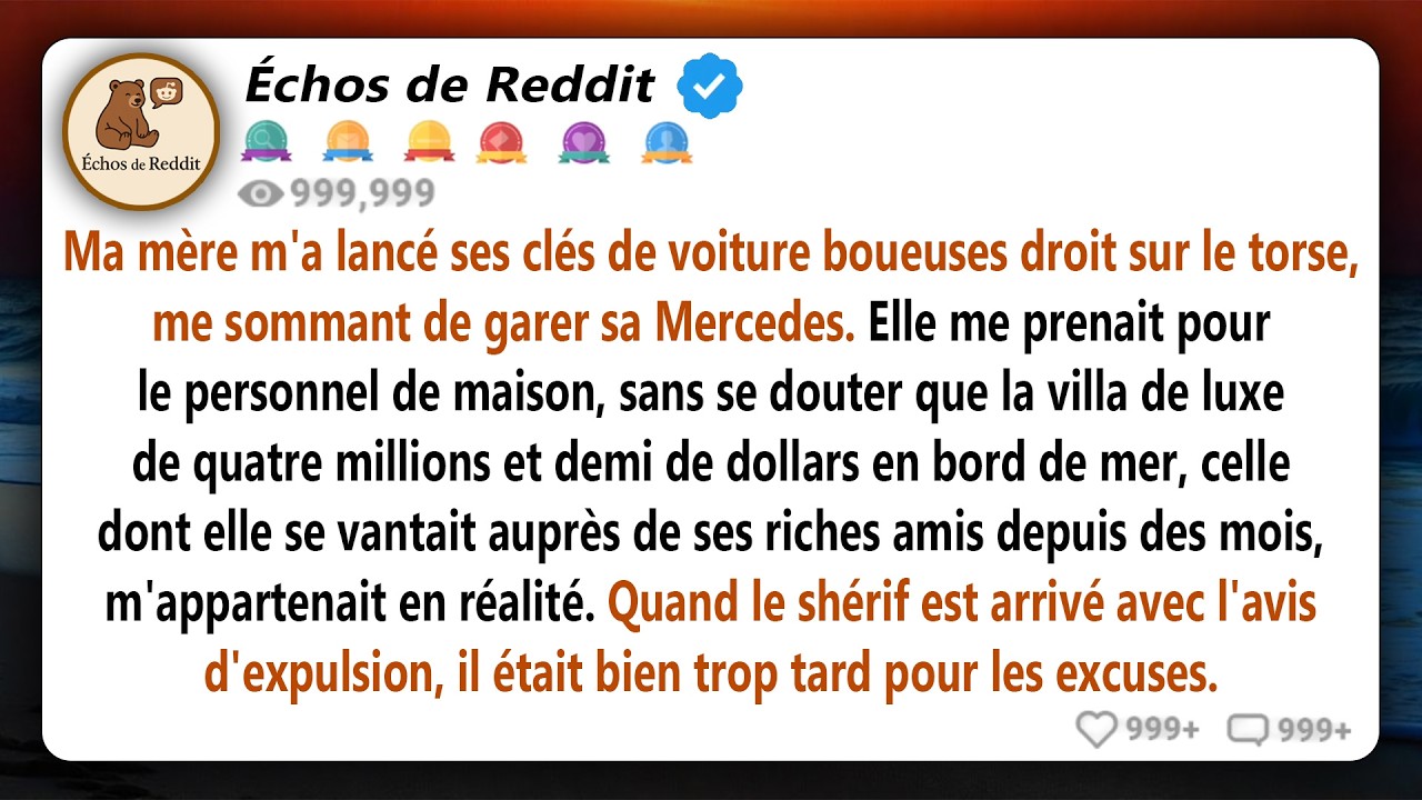 Ma mère m'a jeté ses clés de voiture boueuses sur la poitrine et m'a dit de garer sa Mercedes parce