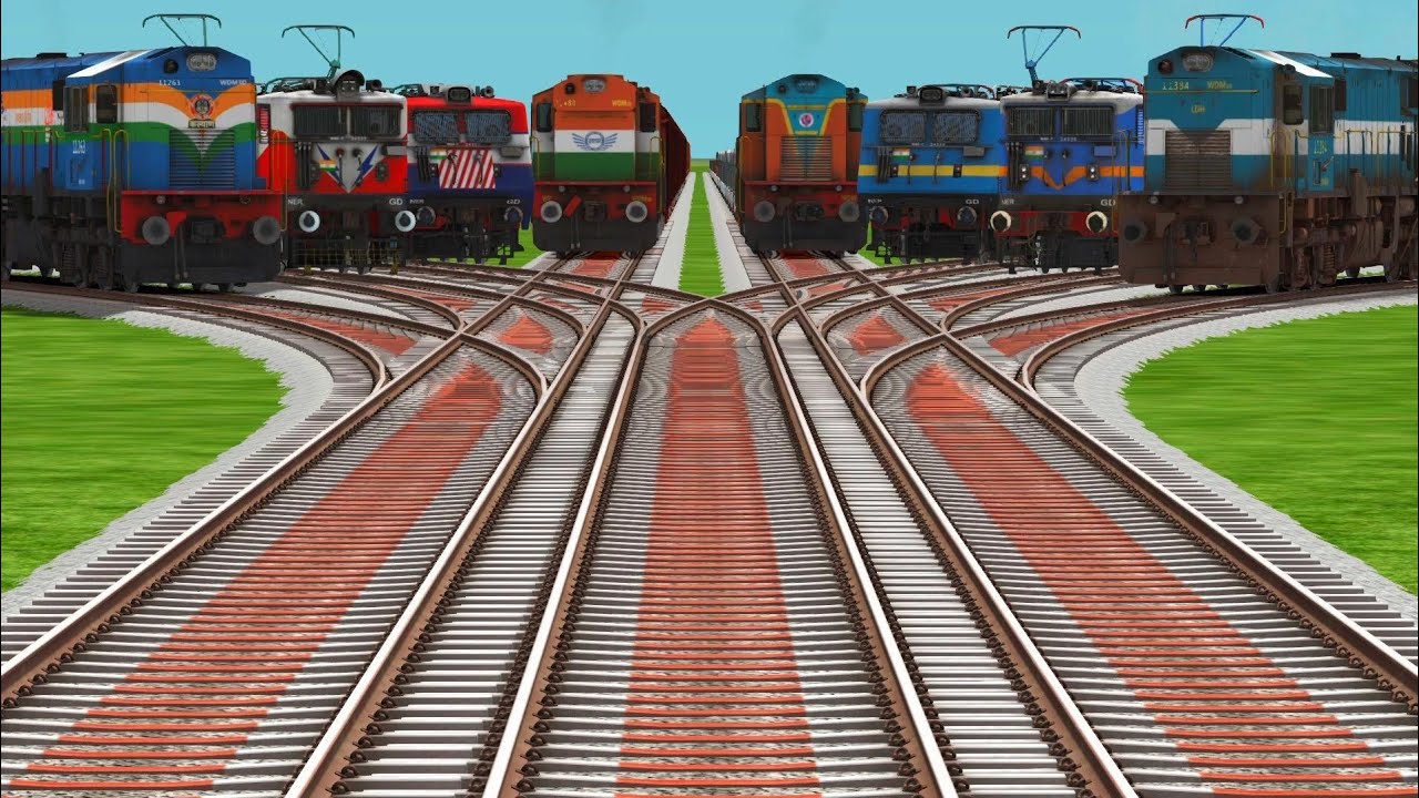 Eights Trains Crossing At Bumpy Railroad Tracks Curved Branched Railroad Tracks @Trains_Crossing944 