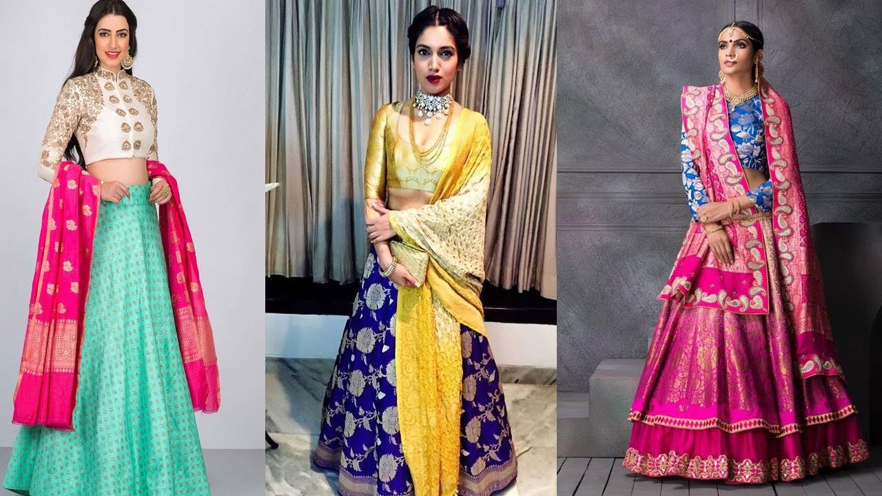 New Brocade Lehenga With Mix And Match Contrast Color Blouse Ideas||Combinations Blouse Ideas