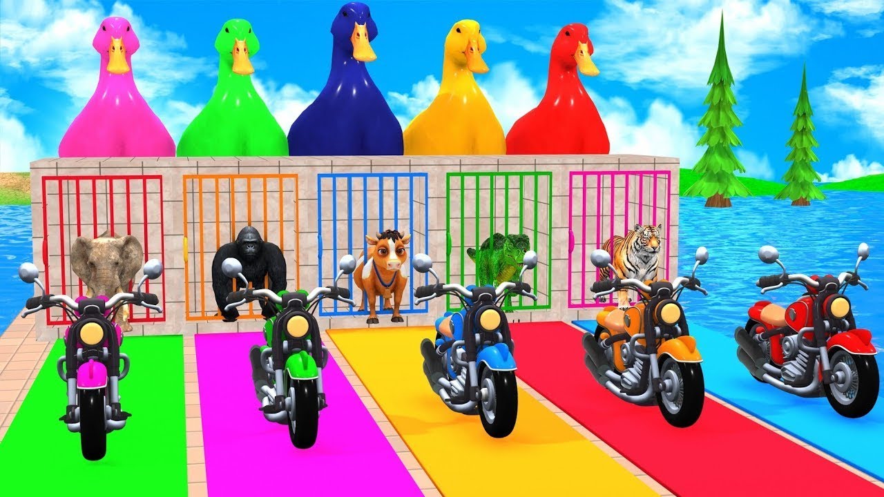 Long Slide Game with Cow Elephant Gorilla Hippopotamus Tiger 3d Animal Game Funny 3d Animals